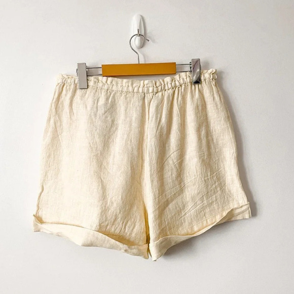 Zara 100% Linen Shorts w/ Pockets Oversized Cream Pastel Yellow Medium NWT - Picture 9 of 9